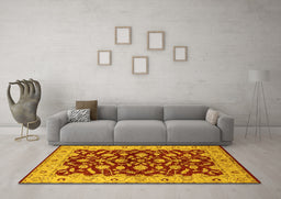 Machine Washable Oriental Yellow Traditional Rug in a Living Room, wshurb814yw