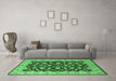 Machine Washable Oriental Emerald Green Traditional Area Rugs in a Living Room,, wshurb814emgrn