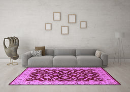 Machine Washable Oriental Purple Traditional Area Rugs in a Living Room, wshurb814pur