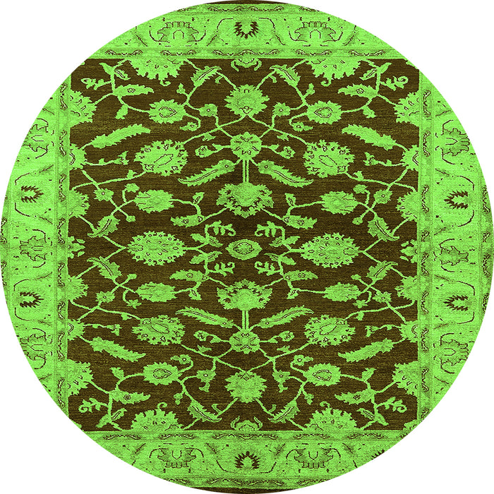 Round Machine Washable Oriental Green Traditional Area Rugs, wshurb814grn
