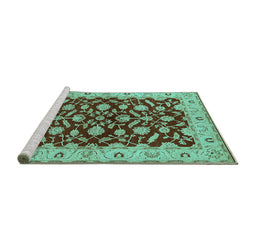 Sideview of Machine Washable Oriental Turquoise Traditional Area Rugs, wshurb814turq