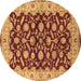 Round Machine Washable Oriental Brown Traditional Rug, wshurb814brn