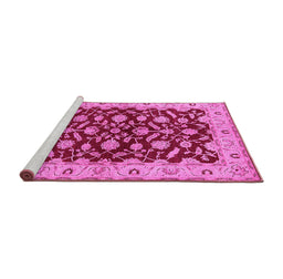 Sideview of Machine Washable Oriental Pink Traditional Rug, wshurb814pnk