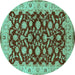 Round Machine Washable Oriental Turquoise Traditional Area Rugs, wshurb814turq