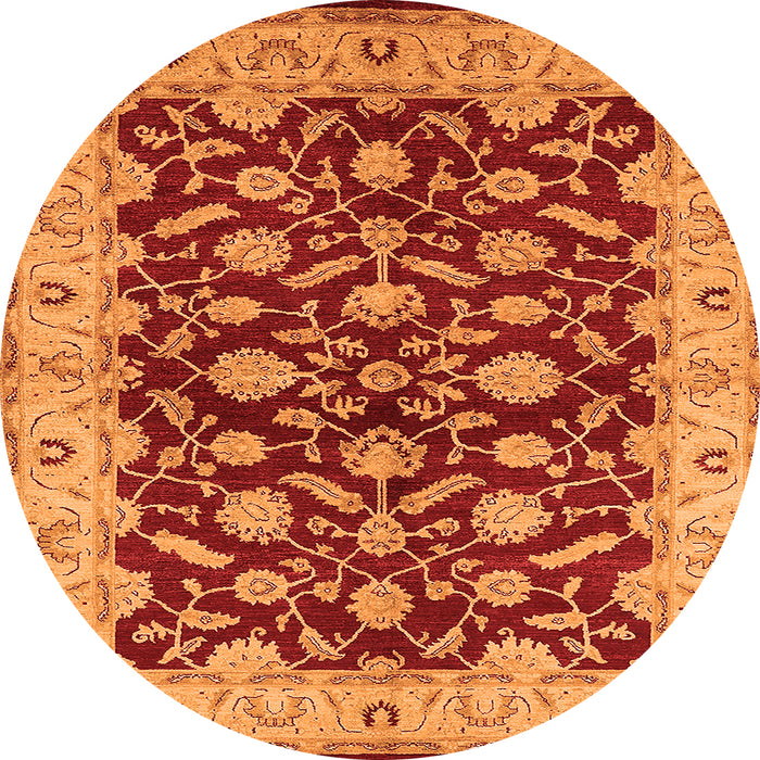 Round Machine Washable Oriental Orange Traditional Area Rugs, wshurb814org