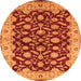 Round Machine Washable Oriental Orange Traditional Area Rugs, wshurb814org