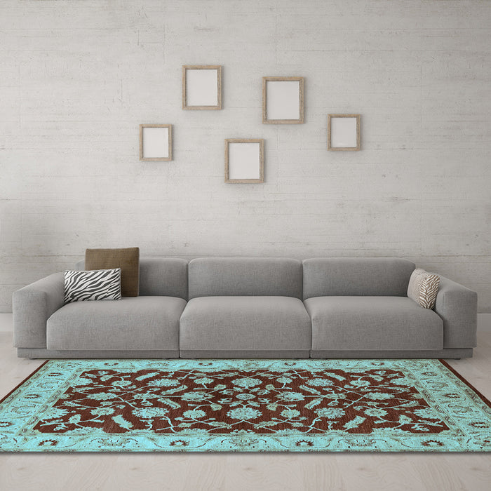 Machine Washable Oriental Light Blue Traditional Rug in a Living Room, wshurb814lblu