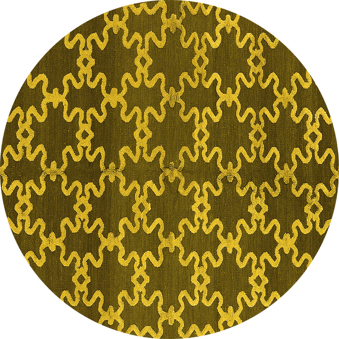 Round Machine Washable Oriental Yellow Industrial Rug, wshurb815yw