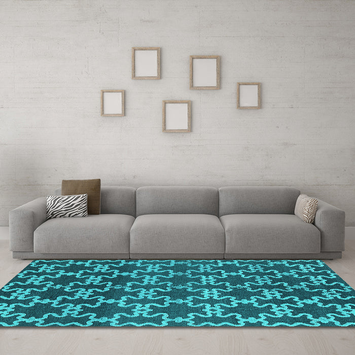 Machine Washable Oriental Turquoise Industrial Area Rugs in a Living Room,, wshurb815turq