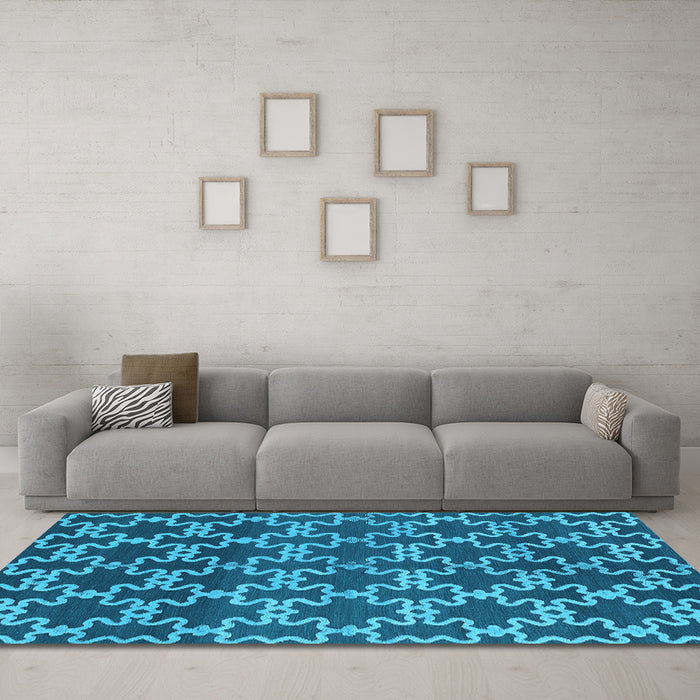 Machine Washable Oriental Light Blue Industrial Rug in a Living Room, wshurb815lblu