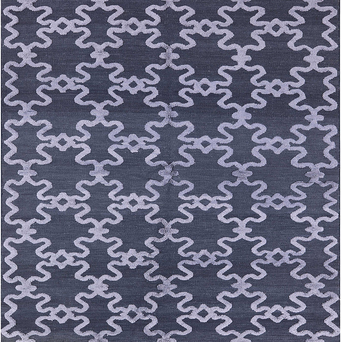 Square Mid-Century Modern Dark Blue Grey Blue Oriental Rug, urb815