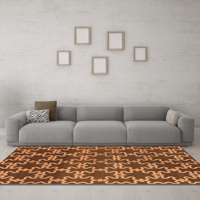 Machine Washable Oriental Orange Industrial Area Rugs in a Living Room, wshurb815org
