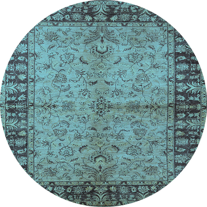 Round Oriental Light Blue Traditional Rug, urb816lblu