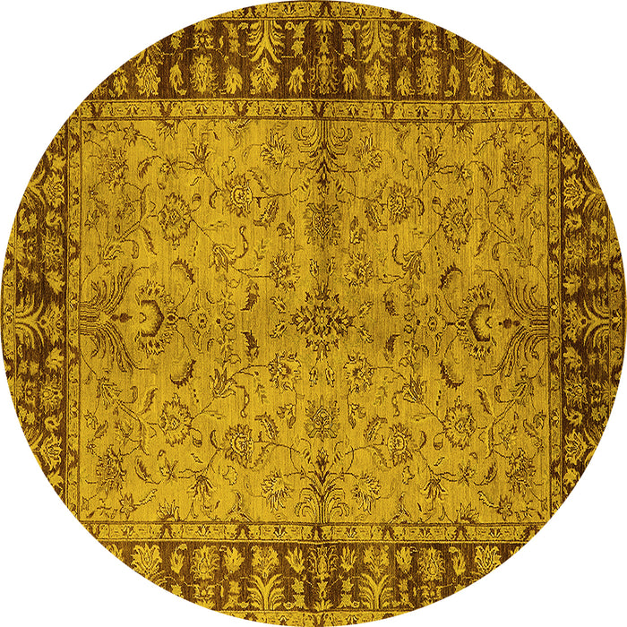 Round Machine Washable Oriental Yellow Traditional Rug, wshurb816yw