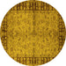 Round Machine Washable Oriental Yellow Traditional Rug, wshurb816yw