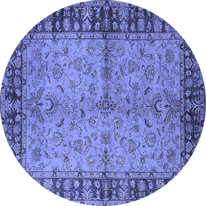 Round Machine Washable Oriental Blue Traditional Rug, wshurb816blu