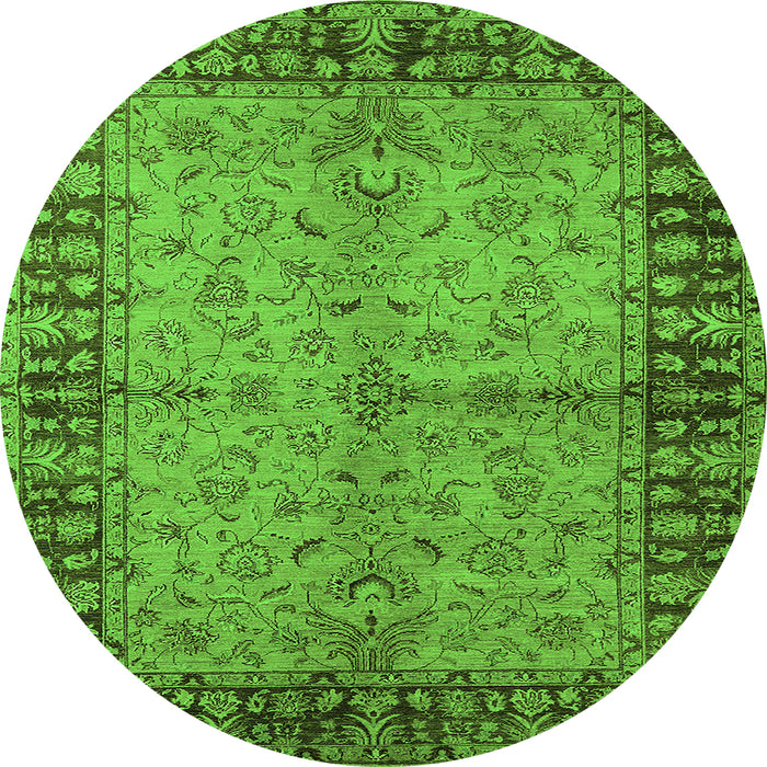 Round Oriental Green Traditional Rug, urb816grn