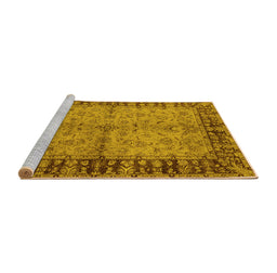 Sideview of Machine Washable Oriental Yellow Traditional Rug, wshurb816yw