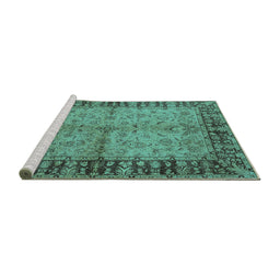 Sideview of Machine Washable Oriental Turquoise Traditional Area Rugs, wshurb816turq