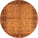 Round Machine Washable Oriental Orange Traditional Area Rugs, wshurb816org