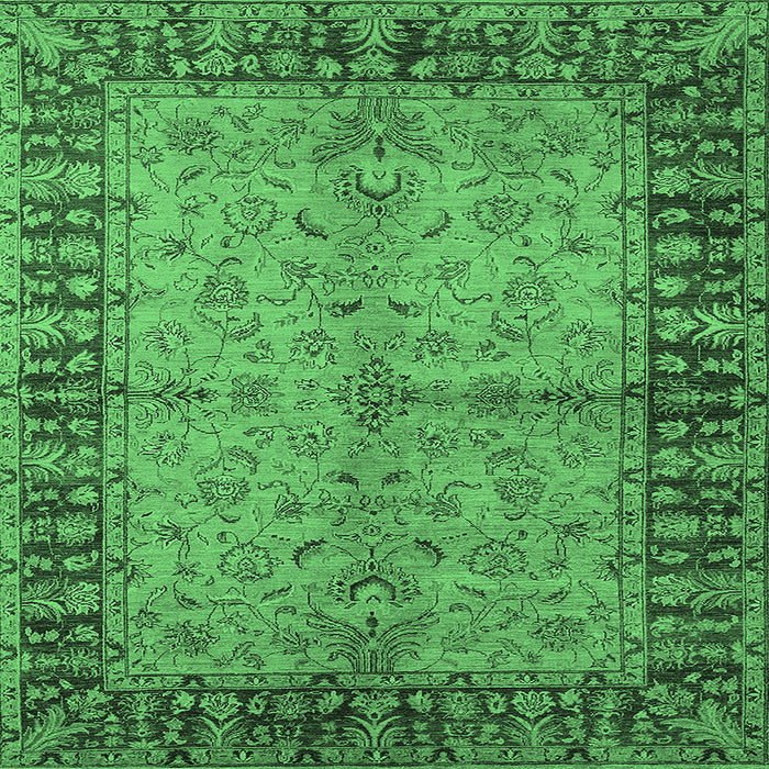 Square Machine Washable Oriental Emerald Green Traditional Area Rugs, wshurb816emgrn