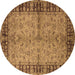 Round Machine Washable Oriental Brown Traditional Rug, wshurb816brn