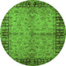 Round Machine Washable Oriental Green Traditional Area Rugs, wshurb816grn