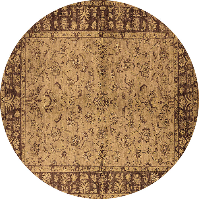 Round Oriental Brown Traditional Rug, urb816brn