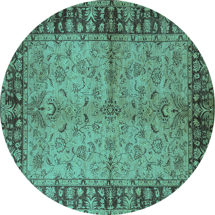 Round Oriental Turquoise Traditional Rug, urb816turq