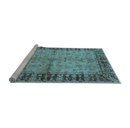 Sideview of Machine Washable Oriental Light Blue Traditional Rug, wshurb816lblu