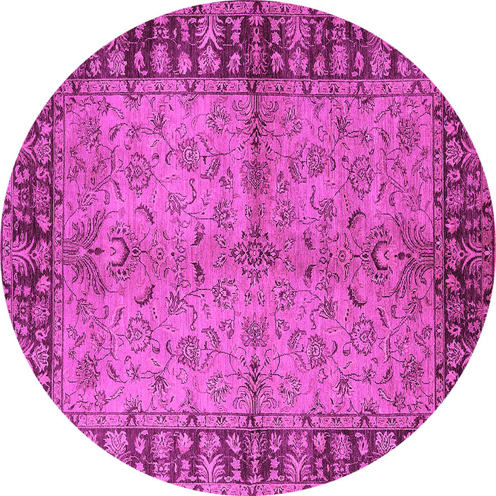Round Machine Washable Oriental Pink Traditional Rug, wshurb816pnk