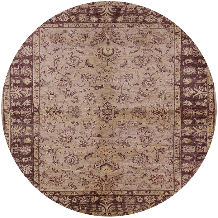 Round Mid-Century Modern Chestnut Brown Oriental Rug, urb816