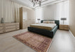 Mid-Century Modern Chestnut Brown Oriental Rug in a Bedroom, urb816