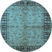 Round Machine Washable Oriental Light Blue Traditional Rug, wshurb816lblu