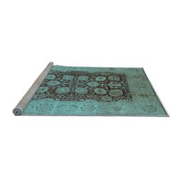 Sideview of Machine Washable Oriental Light Blue Traditional Rug, wshurb818lblu