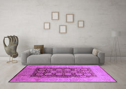Machine Washable Oriental Purple Traditional Area Rugs in a Living Room, wshurb818pur