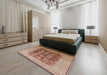 Mid-Century Modern Chestnut Red Oriental Rug in a Bedroom, urb818
