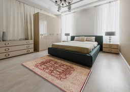 Mid-Century Modern Chestnut Red Oriental Rug in a Bedroom, urb818