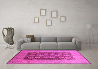 Machine Washable Oriental Pink Traditional Rug, wshurb818pnk