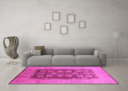 Machine Washable Oriental Pink Traditional Rug in a Living Room, wshurb818pnk