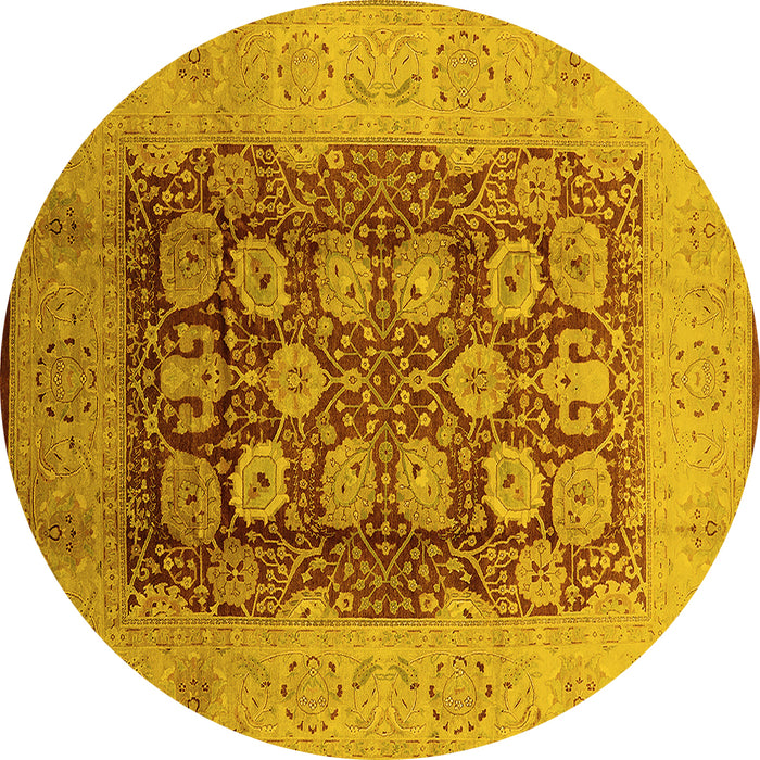 Round Machine Washable Oriental Yellow Traditional Rug, wshurb818yw