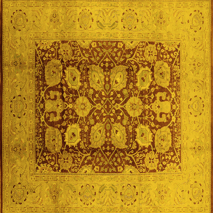 Square Machine Washable Oriental Yellow Traditional Rug, wshurb818yw