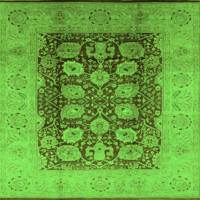 Square Machine Washable Oriental Green Traditional Area Rugs, wshurb818grn