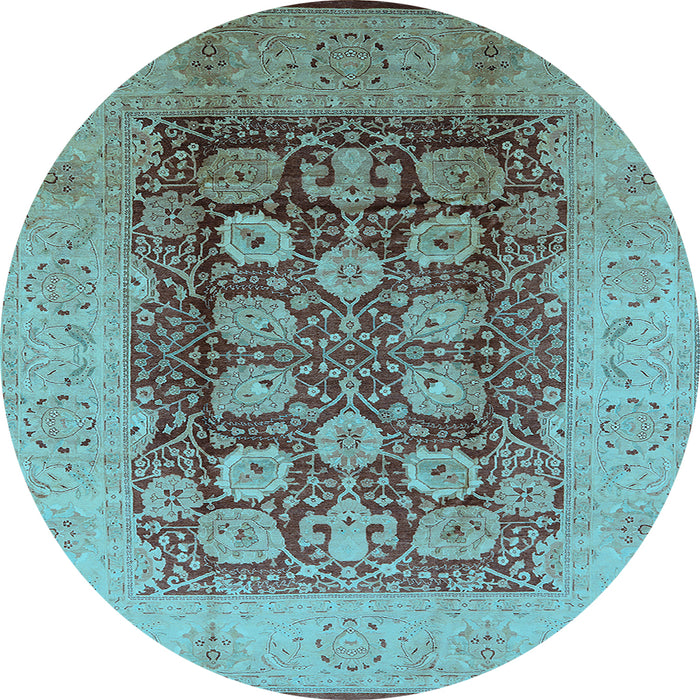 Round Oriental Light Blue Traditional Rug, urb818lblu