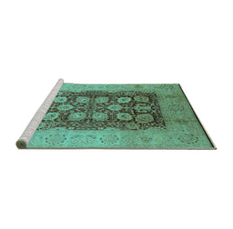 Sideview of Machine Washable Oriental Turquoise Traditional Area Rugs, wshurb818turq