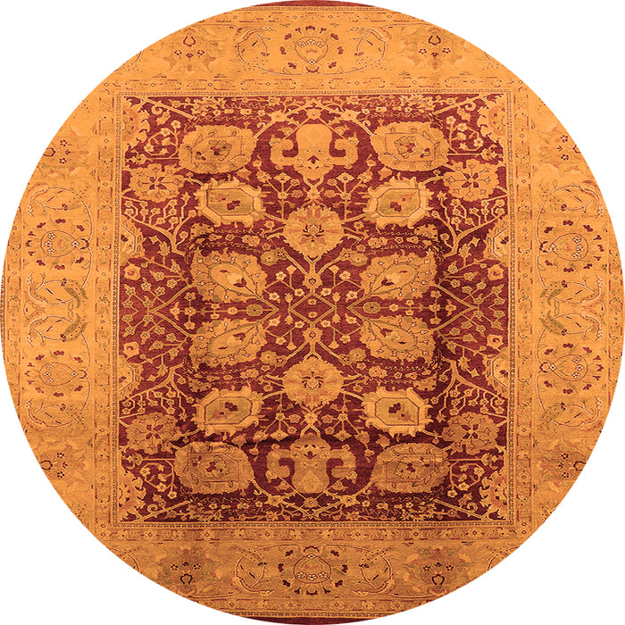 Round Machine Washable Oriental Orange Traditional Area Rugs, wshurb818org