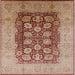 Square Mid-Century Modern Chestnut Red Oriental Rug, urb818