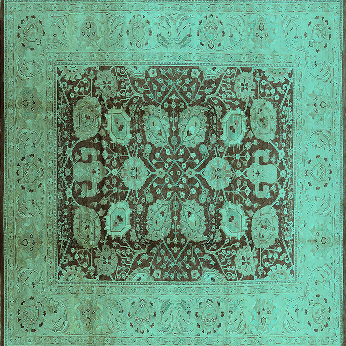 Square Machine Washable Oriental Turquoise Traditional Area Rugs, wshurb818turq