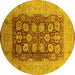 Round Oriental Yellow Traditional Rug, urb818yw