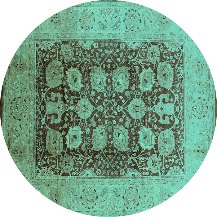 Round Oriental Turquoise Traditional Rug, urb818turq